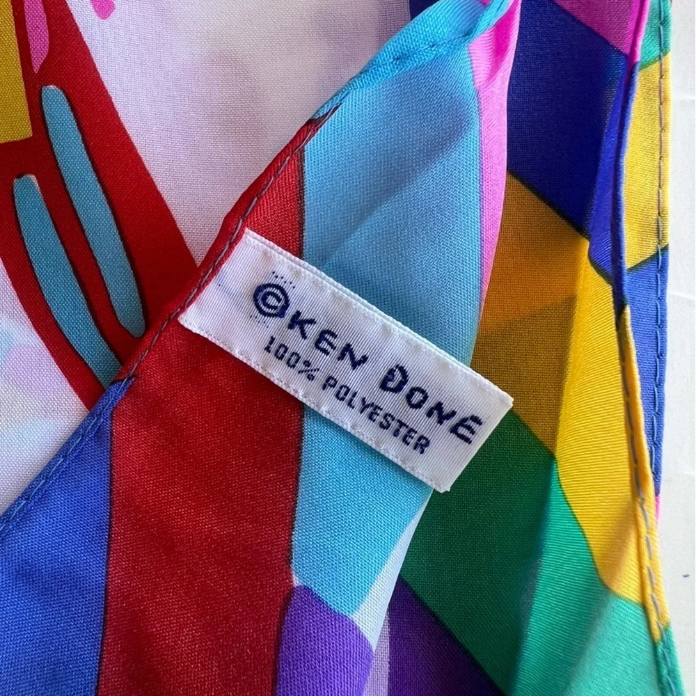 VTG 80s Ken Done Rainbow Sailboats Scarf Art-To-Wear Japan Colorful 24x24 NIP
